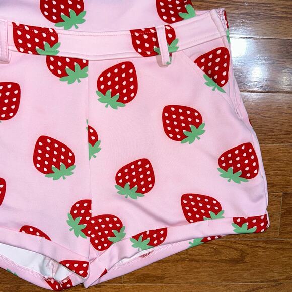 Hot Topic Pink Strawberry Print Shortalls Size Medium - Picture 6 of 12